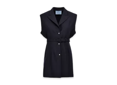 PRADA Women's Belt Wool Vest "Blue"