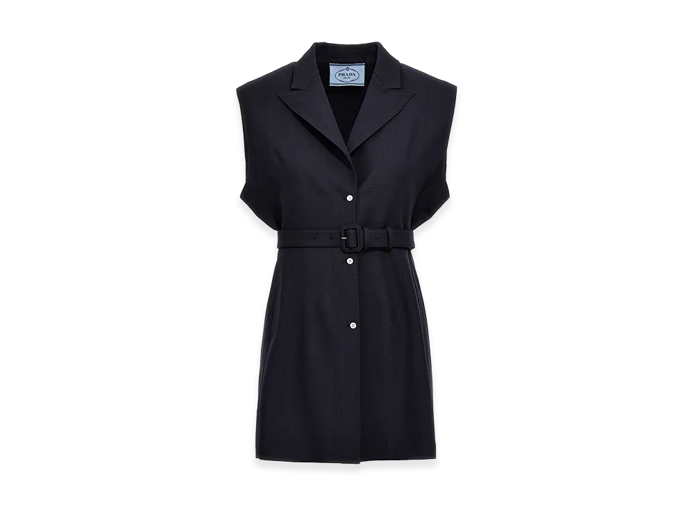 PRADA Women's Belt Wool Vest "Dark Blue"