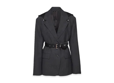 PRADA Women's Single Breasted Wool Re-Nylon Jacket "Slate Gray"