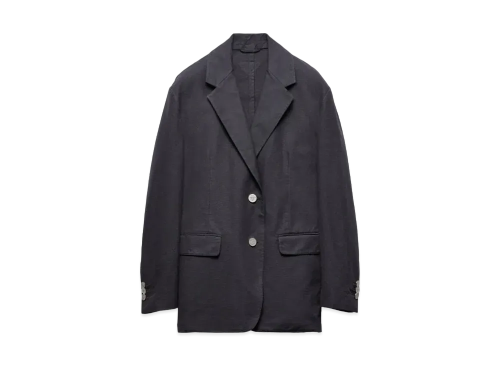 PRADA Women's Single-Breasted Old Canvas Jacket "Navy"
