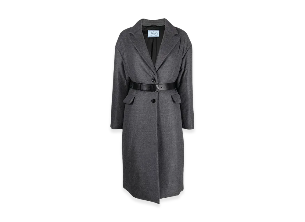 PRADA Women's Single Breasted Cashmere Coat "Slate Grey"
