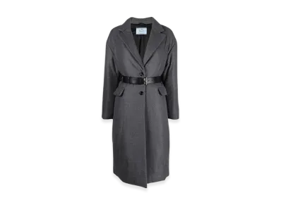 PRADA Women's Single Breasted Cashmere Coat "Slate Grey"