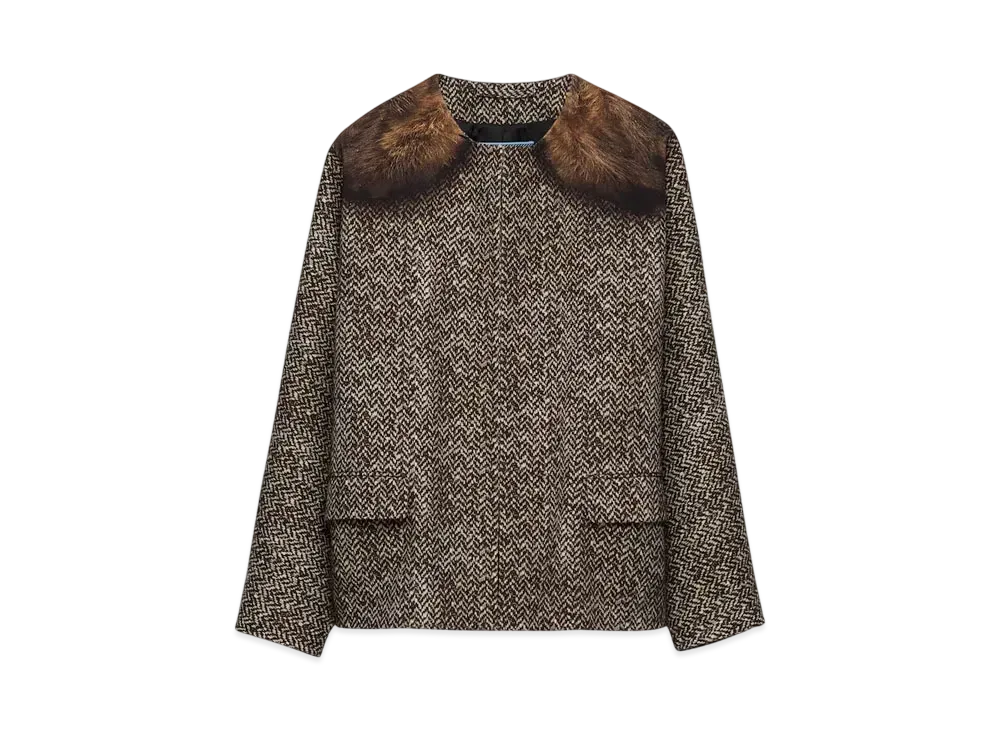 PRADA Women's Single-Breasted Printed Drill Caban Jacket "Dark Brown"