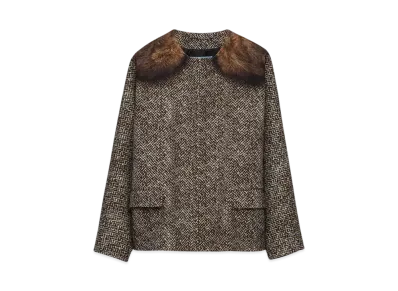 PRADA Women's Single-Breasted Printed Drill Caban Jacket "Dark Brown"