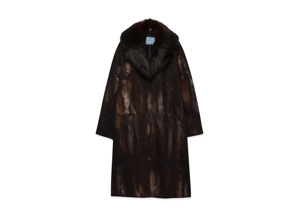 PRADA Women's Single-Breasted Printed Drill Coat "Dark Brown"