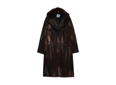 PRADA Women's Single-Breasted Printed Drill Coat "Dark Brown"