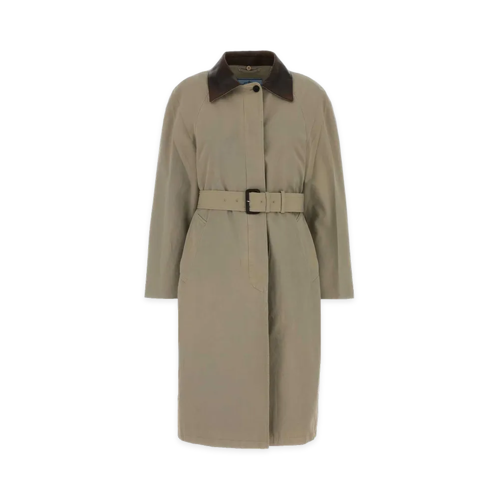 PRADA Women's Dove Cotton Overcoat "Beige/Gray"