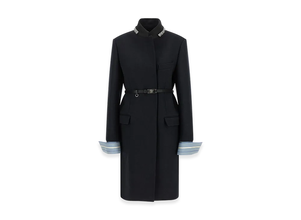 PRADA Women's Jewel Collar Coat "Navy Blue"