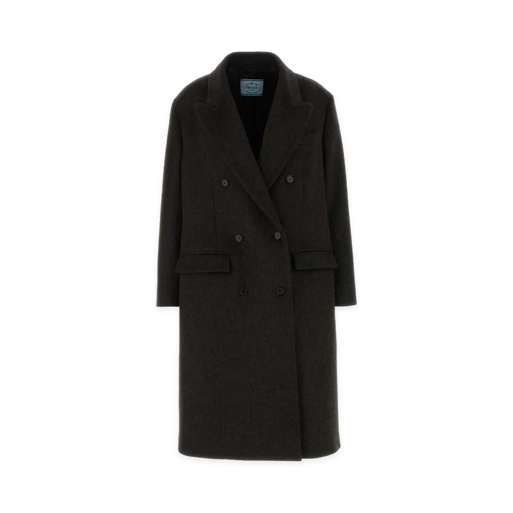 PRADA Women's Wool Blend Coat "Ebony Brown"