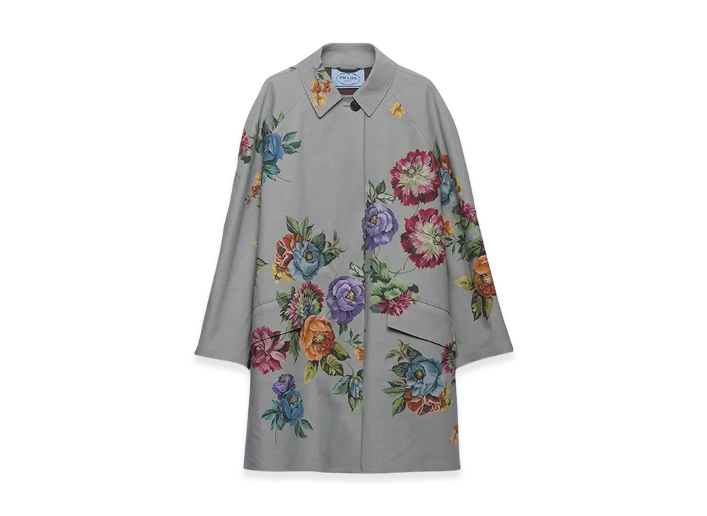 PRADA Women's Printed Cotton Single Breasted Coat "Steel Gray"