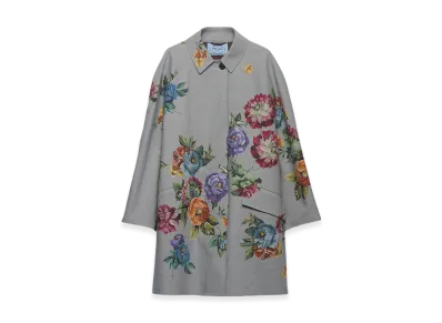 PRADA Women's Printed Cotton Single Breasted Coat "Steel Gray"