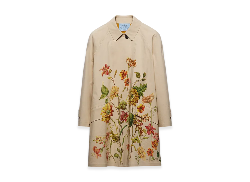 PRADA Women's Printed Cotton Single Breasted Coat "Sand Beige"