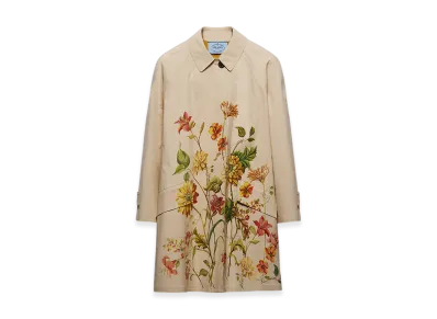 PRADA Women's Printed Cotton Single Breasted Coat "Sand Beige"