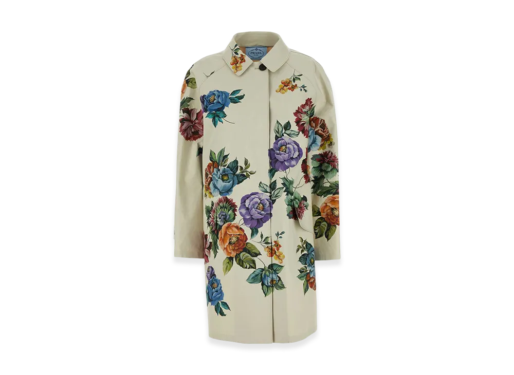 PRADA Women's Printed Cotton Overcoat "Beige"