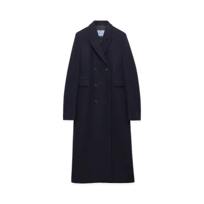 PRADA Women's Double-Breasted Shetland Wool Coat "Navy"