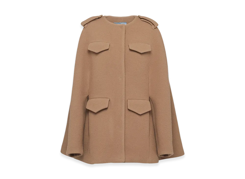 PRADA Women's Single-Breasted Velour Caban Jacket "Camel Brown"