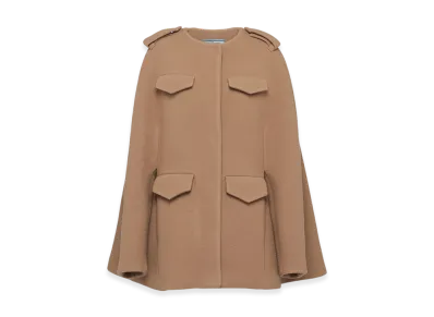 PRADA Women's Single-Breasted Velour Caban Jacket "Camel Brown"
