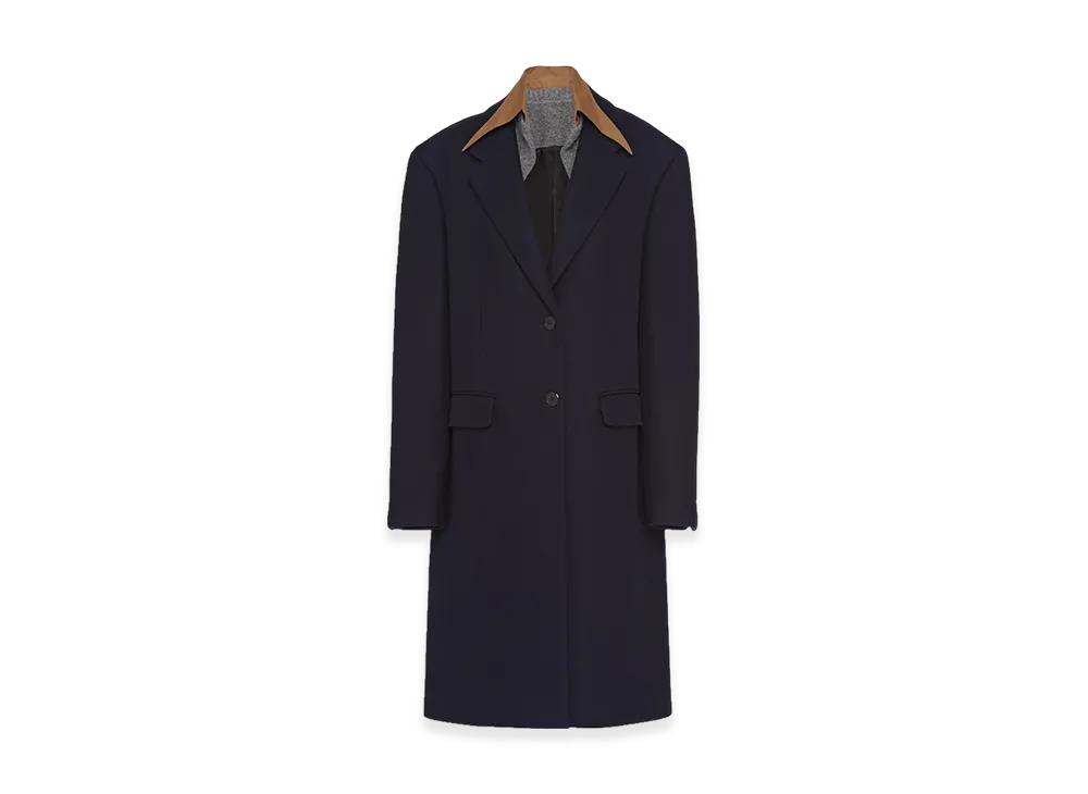 PRADA Women's Single-Breasted Cachemire Wool Coat Collar "Blue/Cork Beige"