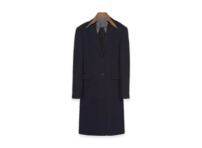PRADA Women's Single-Breasted Cachemire Wool Coat Collar "Blue/Cork Beige"