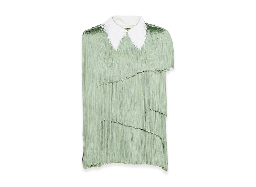 PRADA Women's Organza Top Fringe "Agave Green"
