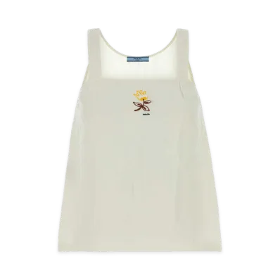 PRADA Women's Embroidered Linen Top "White"