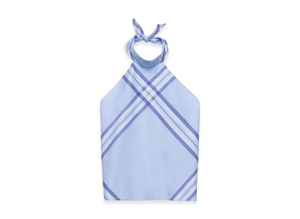 PRADA Women's Checked Cotton Halter Top "Sky Blue"