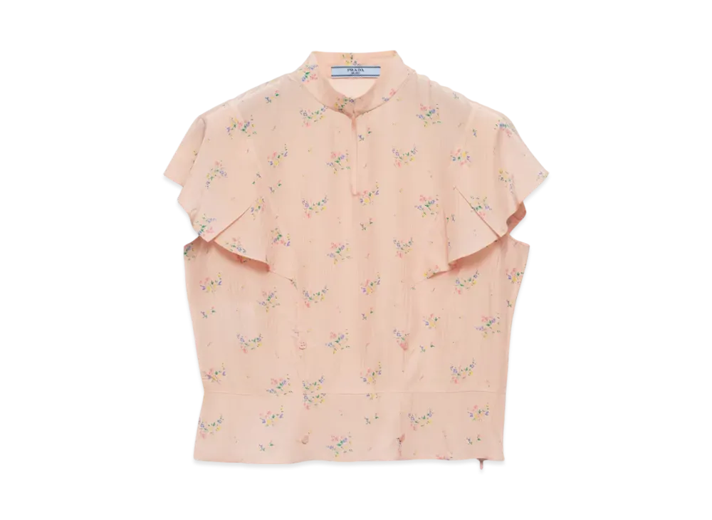 PRADA Women's Floral Print Ponge Top "Pale Pink"