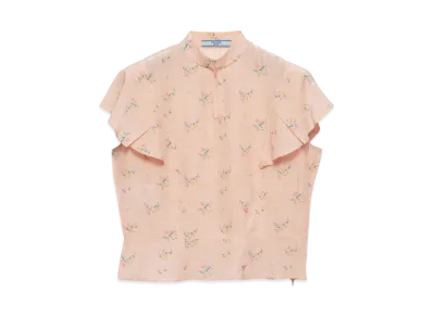 PRADA Women's Floral Print Ponge Top "Pale Pink"
