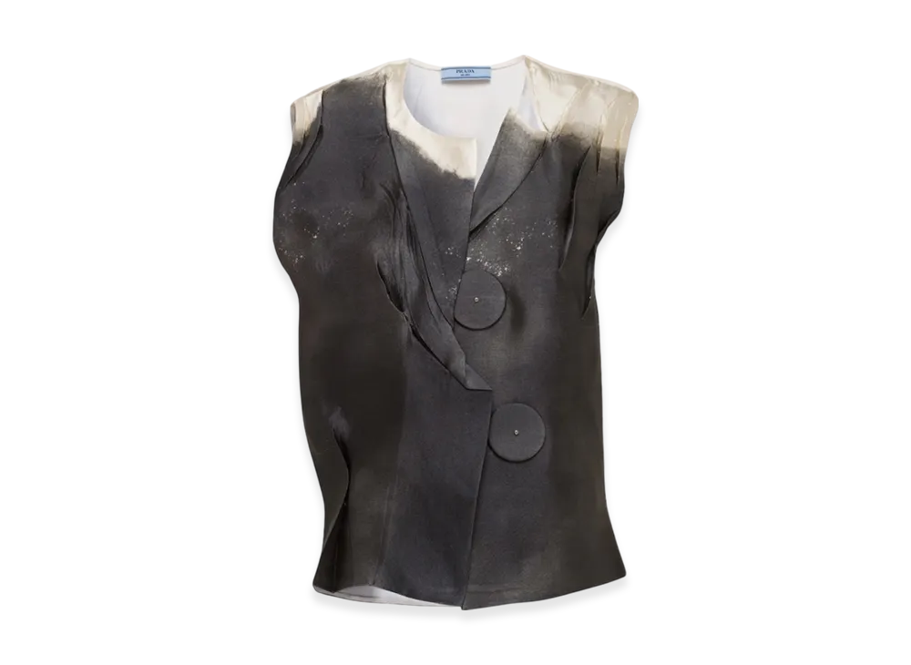 PRADA Women's Printed Satin Top "Lead Gray"