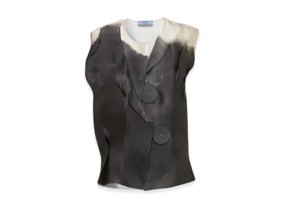 PRADA Women's Printed Satin Top "Lead Gray"
