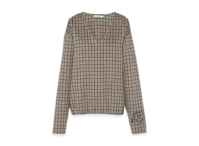 PRADA Women's Cashgora Check Top "Tobacco"