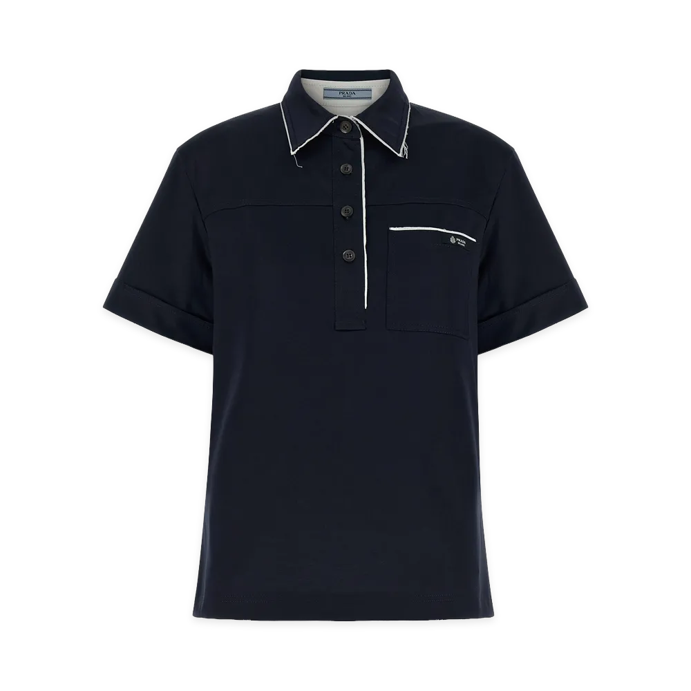 PRADA Women's Double-Layer Polo Shirt "Blue"