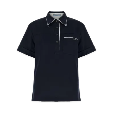 PRADA Women's Double-Layer Polo Shirt "Blue"