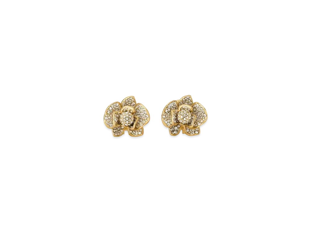 Jimmy Choo Petal Studs Finish Stud Earrings With Pave Crystal "Gold"