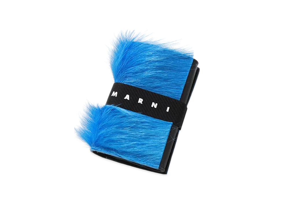Marni Long-Hair Calfskin Trifold Wallet with Logo Strap "Royal Blue"