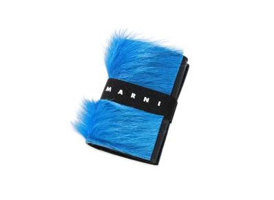 Marni Long-Hair Calfskin Trifold Wallet with Logo Strap "Royal Blue"