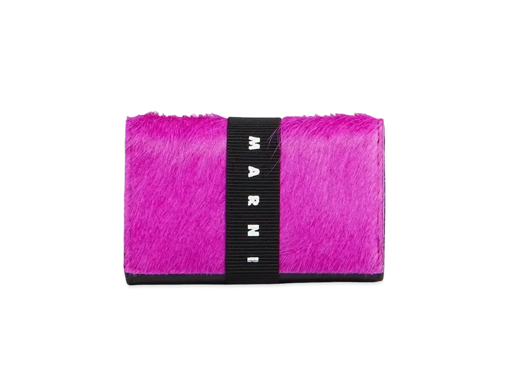 Marni Long-Hair Calfskin Trifold Wallet with Logo Strap "Fuchsia"