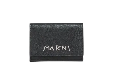 Marni Leather Trifold Wallet with Marni Mending "Black"