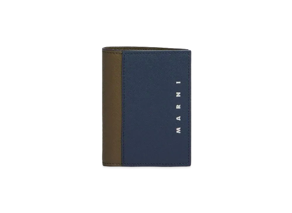 Marni Saffiano Leather Bifold Wallet "Night Blue/Dusty Olive"