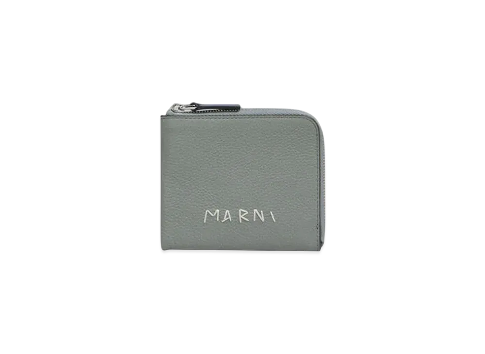 Marni Leather Zip-Around Wallet with Marni Mending Embroidery "Storm"