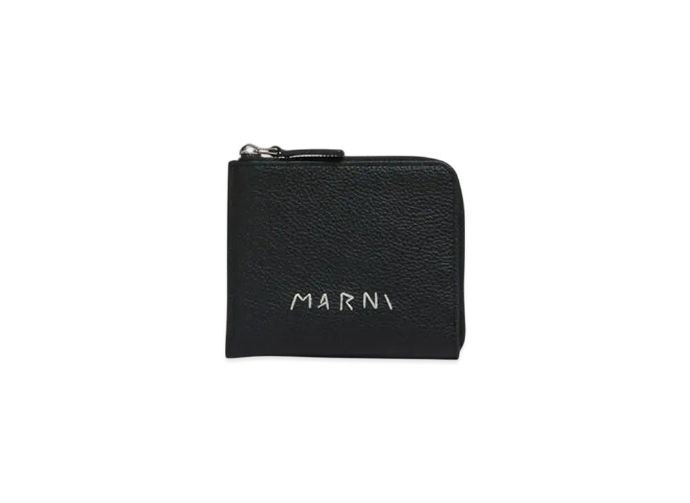 Marni Leather Zip-Around Wallet with Marni Mending Embroidery "Black"
