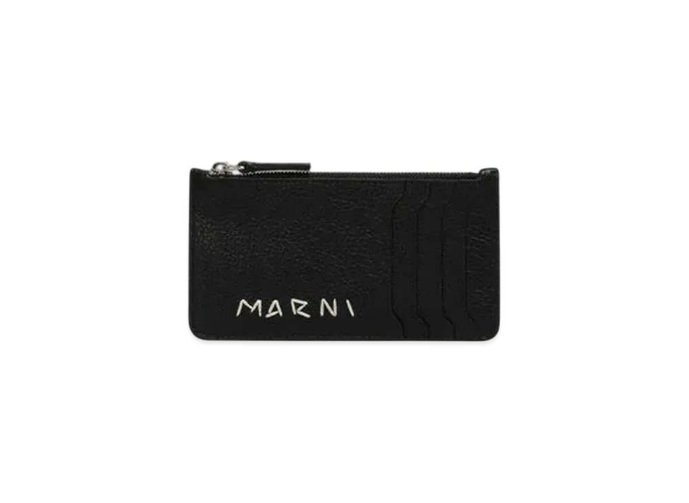 マルニ レザーカードケース マルニメンディング刺繍入り "ブラック" PFMI0103U1P653300N99
