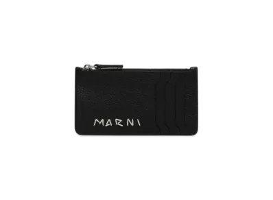Marni Leather Card Case with Marni Mending Embroidery "Black"