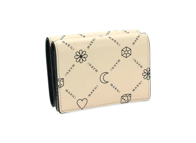 MARNI Women's MARNI Tri-Fold Double Hook Wallet "Light Beige/Black"