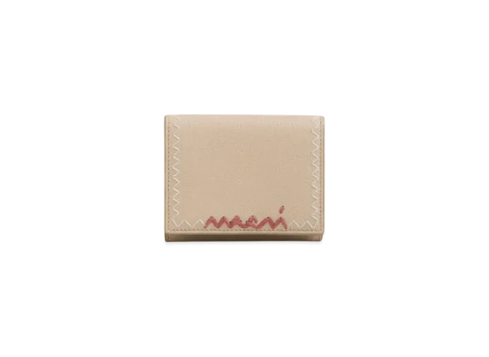 Marni Leather Trifold Wallet with Marni Symbol Logo "Ecru"