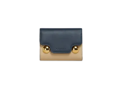 Marni Leather Trunkaroo Trifold Wallet "Night Blu/Winter Wheat/Opal"