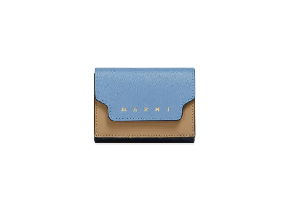 Marni Saffiano Leather Tri-Fold Wallet "Blue/Light Blue/Beige"