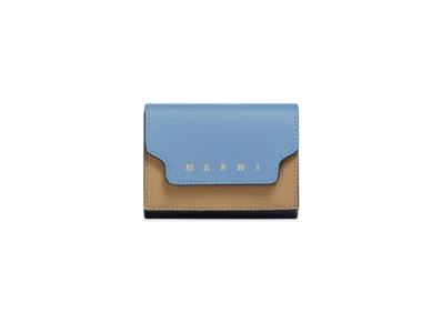 Marni Saffiano Leather Tri-Fold Wallet "Blue/Light Blue/Beige"