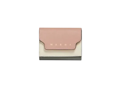 Marni Saffiano Leather Tri-Fold Wallet "Light Pink/White/Gray"