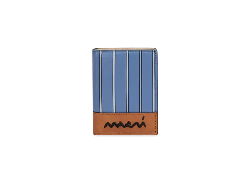 Marni Striped Light Blue Leather Bi-Fold Wallet with Marni Symbol "Opal"